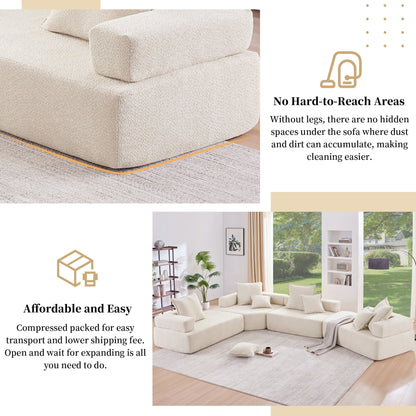 Roomfitters Lounge Frame for Oversized Modular Sectional Sofa, Boucle Upholstered Floor Couch, Beige