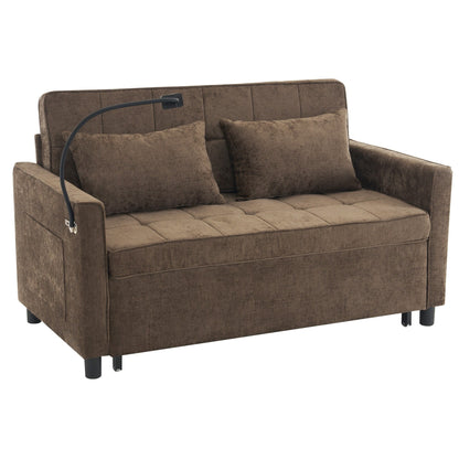 Roomfitters Loveseat Pull-Out Sofa Bed with Reversible Backrest Cushion, Side Pockets, USB Ports, and Phone Holder
