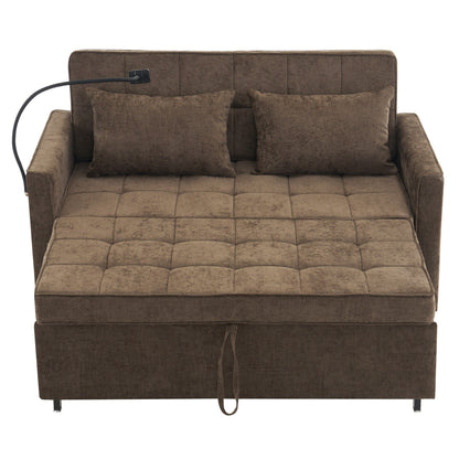 Roomfitters Loveseat Pull-Out Sofa Bed with Reversible Backrest Cushion, Side Pockets, USB Ports, and Phone Holder