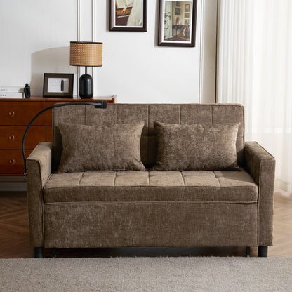 Roomfitters Loveseat Pull-Out Sofa Bed with Reversible Backrest Cushion, Side Pockets, USB Ports, and Phone Holder