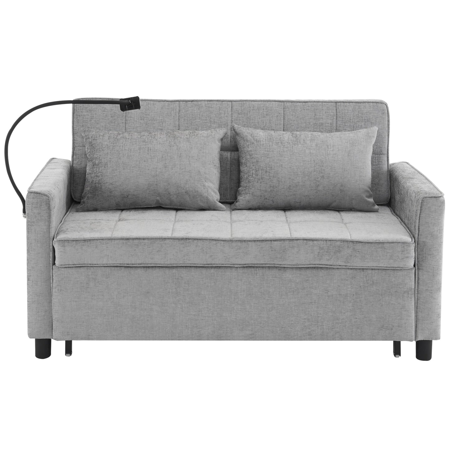 Roomfitters Loveseat Pull-Out Sofa Bed with Reversible Backrest Cushion, Side Pockets, USB Ports, and Phone Holder