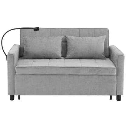 Roomfitters Loveseat Pull-Out Sofa Bed with Reversible Backrest Cushion, Side Pockets, USB Ports, and Phone Holder