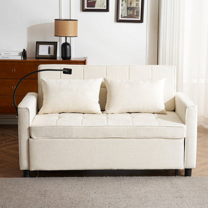 Roomfitters Loveseat Pull-Out Sofa Bed with Reversible Backrest Cushion, Side Pockets, USB Ports, and Phone Holder