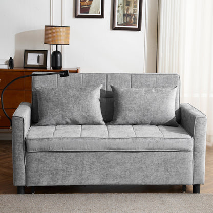 Roomfitters Loveseat Pull-Out Sofa Bed with Reversible Backrest Cushion, Side Pockets, USB Ports, and Phone Holder