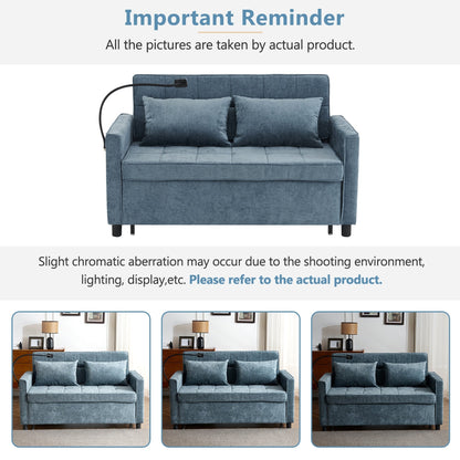 Roomfitters Loveseat Pull-Out Sofa Bed with Reversible Backrest Cushion, Side Pockets, USB Ports, and Phone Holder