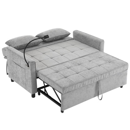 Roomfitters Loveseat Pull-Out Sofa Bed with Reversible Backrest Cushion, Side Pockets, USB Ports, and Phone Holder