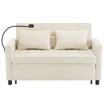 Roomfitters Loveseat Pull-Out Sofa Bed with Reversible Backrest Cushion, Side Pockets, USB Ports, and Phone Holder
