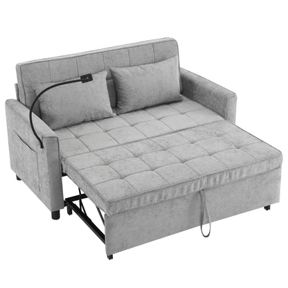 Roomfitters Loveseat Pull-Out Sofa Bed with Reversible Backrest Cushion, Side Pockets, USB Ports, and Phone Holder