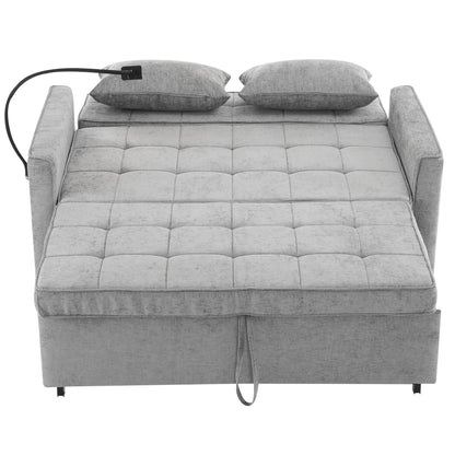 Roomfitters Loveseat Pull-Out Sofa Bed with Reversible Backrest Cushion, Side Pockets, USB Ports, and Phone Holder