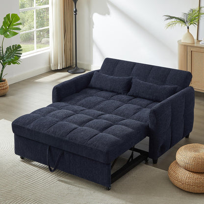 Roomfitters Loveseat Pull-Out Sofa Bed, Tufted Sleeper with Adjustable Backrest, USB Ports, and Lumbar Pillows for Living Room