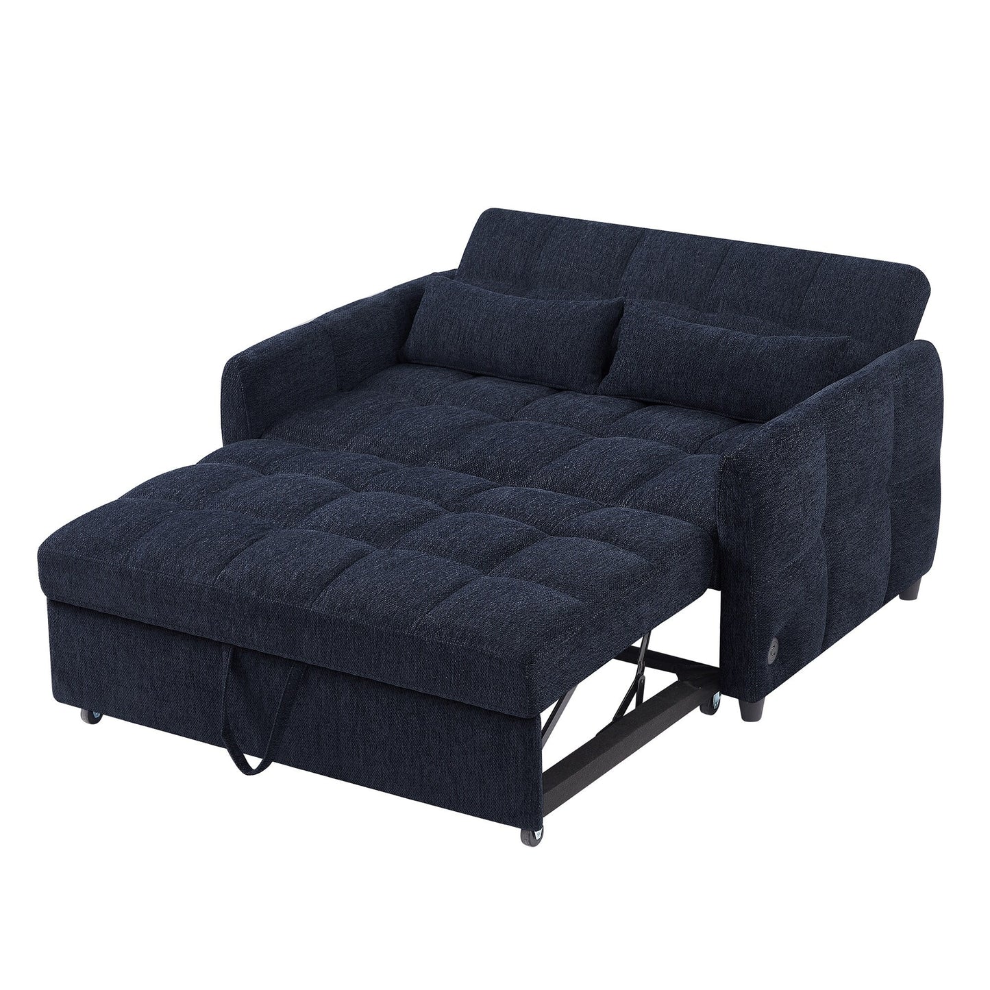 Roomfitters Loveseat Pull-Out Sofa Bed, Tufted Sleeper with Adjustable Backrest, USB Ports, and Lumbar Pillows for Living Room