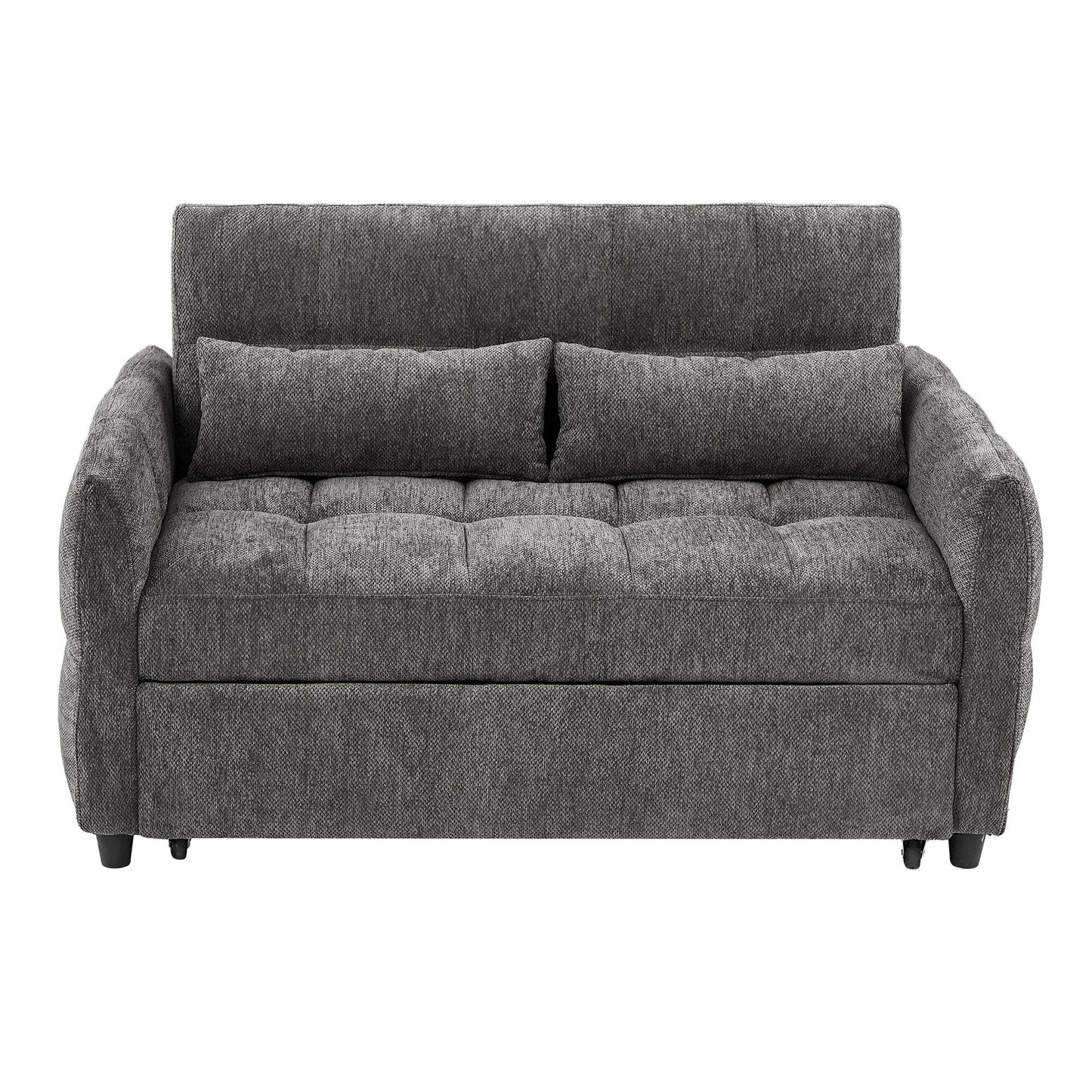 Roomfitters Loveseat Pull-Out Sofa Bed, Tufted Sleeper with Adjustable Backrest, USB Ports, and Lumbar Pillows for Living Room