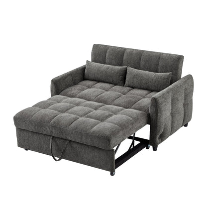 Roomfitters Loveseat Pull-Out Sofa Bed, Tufted Sleeper with Adjustable Backrest, USB Ports, and Lumbar Pillows for Living Room