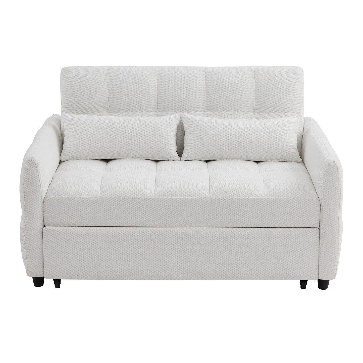 Roomfitters Loveseat Pull-Out Sofa Bed, Tufted Sleeper with Adjustable Backrest, USB Ports, and Lumbar Pillows for Living Room