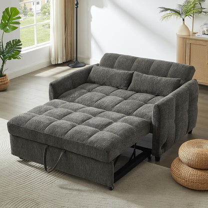Roomfitters Loveseat Pull-Out Sofa Bed, Tufted Sleeper with Adjustable Backrest, USB Ports, and Lumbar Pillows for Living Room