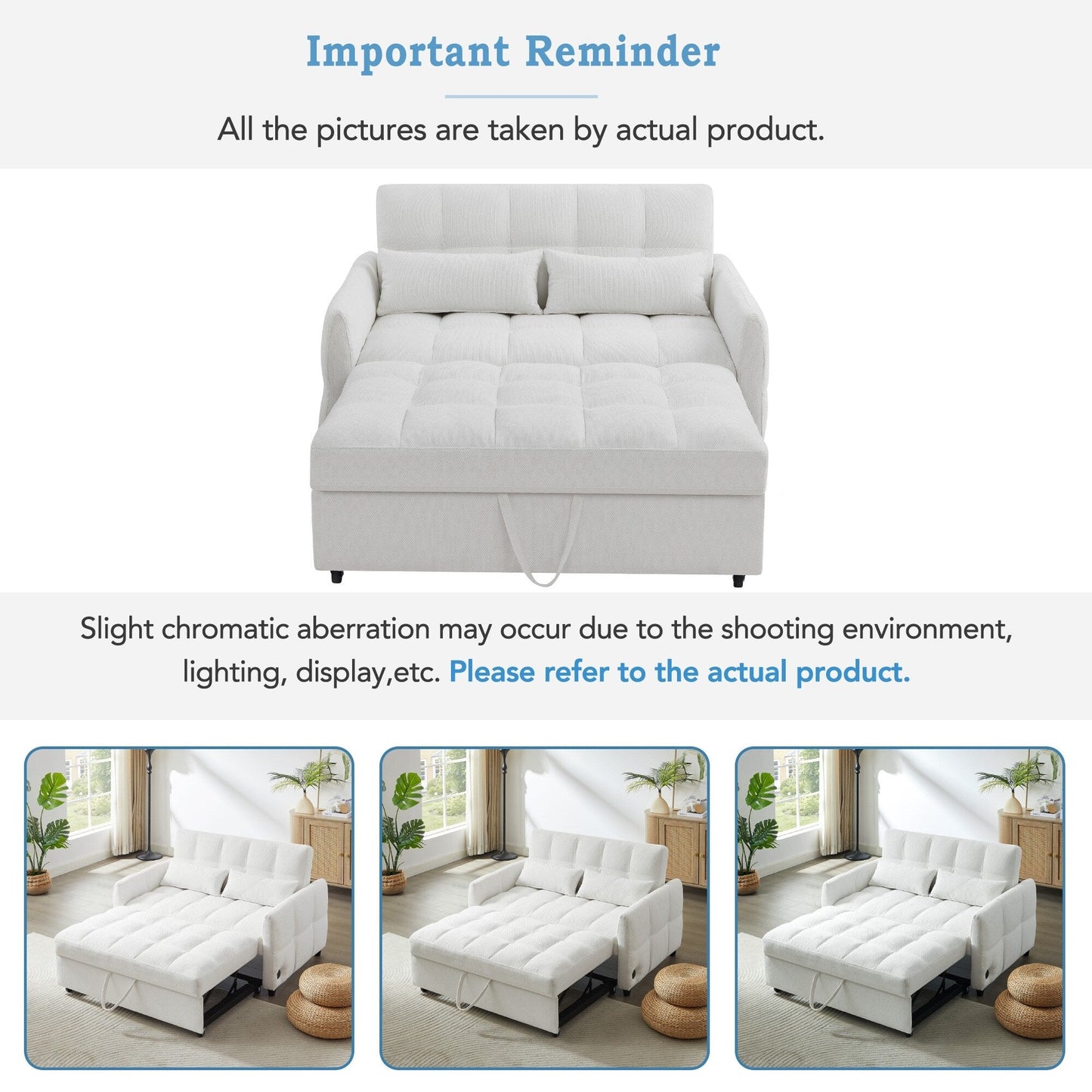 Roomfitters Loveseat Pull-Out Sofa Bed, Tufted Sleeper with Adjustable Backrest, USB Ports, and Lumbar Pillows for Living Room