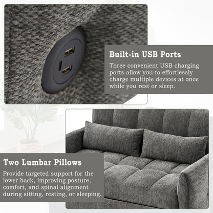 Roomfitters Loveseat Pull-Out Sofa Bed, Tufted Sleeper with Adjustable Backrest, USB Ports, and Lumbar Pillows for Living Room