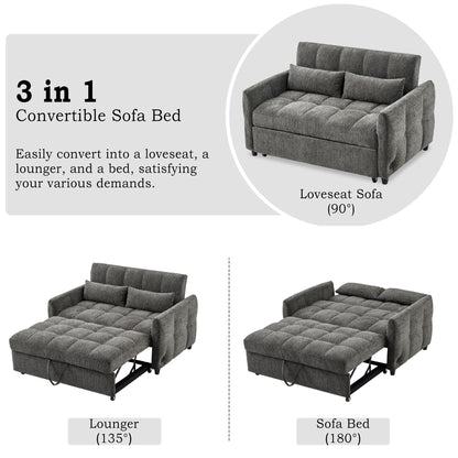 Roomfitters Loveseat Pull-Out Sofa Bed, Tufted Sleeper with Adjustable Backrest, USB Ports, and Lumbar Pillows for Living Room