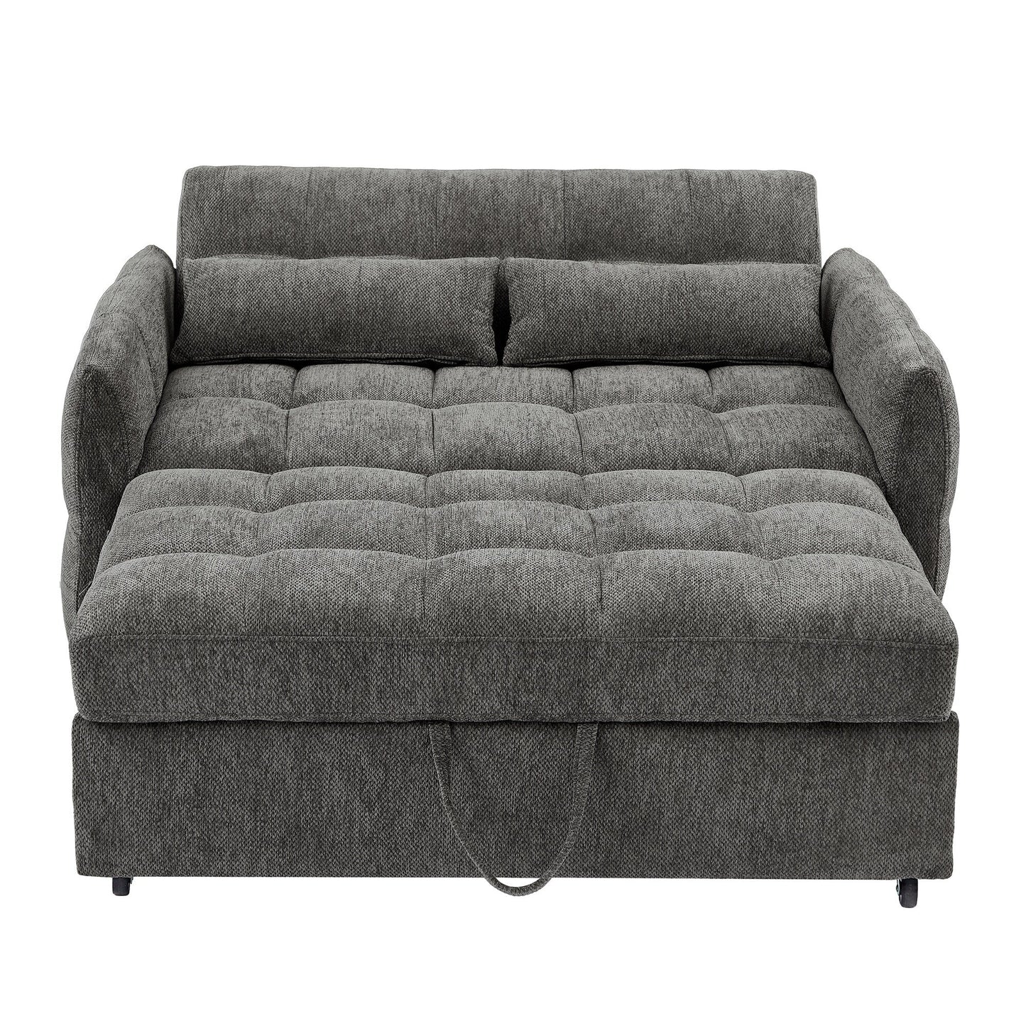 Roomfitters Loveseat Pull-Out Sofa Bed, Tufted Sleeper with Adjustable Backrest, USB Ports, and Lumbar Pillows for Living Room