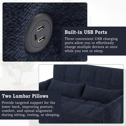 Roomfitters Loveseat Pull-Out Sofa Bed, Tufted Sleeper with Adjustable Backrest, USB Ports, and Lumbar Pillows for Living Room