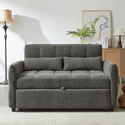 Roomfitters Loveseat Pull-Out Sofa Bed, Tufted Sleeper with Adjustable Backrest, USB Ports, and Lumbar Pillows for Living Room
