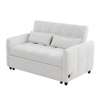Roomfitters Loveseat Pull-Out Sofa Bed, Tufted Sleeper with Adjustable Backrest, USB Ports, and Lumbar Pillows for Living Room