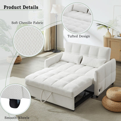 Roomfitters Loveseat Pull-Out Sofa Bed, Tufted Sleeper with Adjustable Backrest, USB Ports, and Lumbar Pillows for Living Room