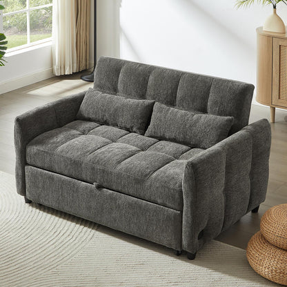 Roomfitters Loveseat Pull-Out Sofa Bed, Tufted Sleeper with Adjustable Backrest, USB Ports, and Lumbar Pillows for Living Room