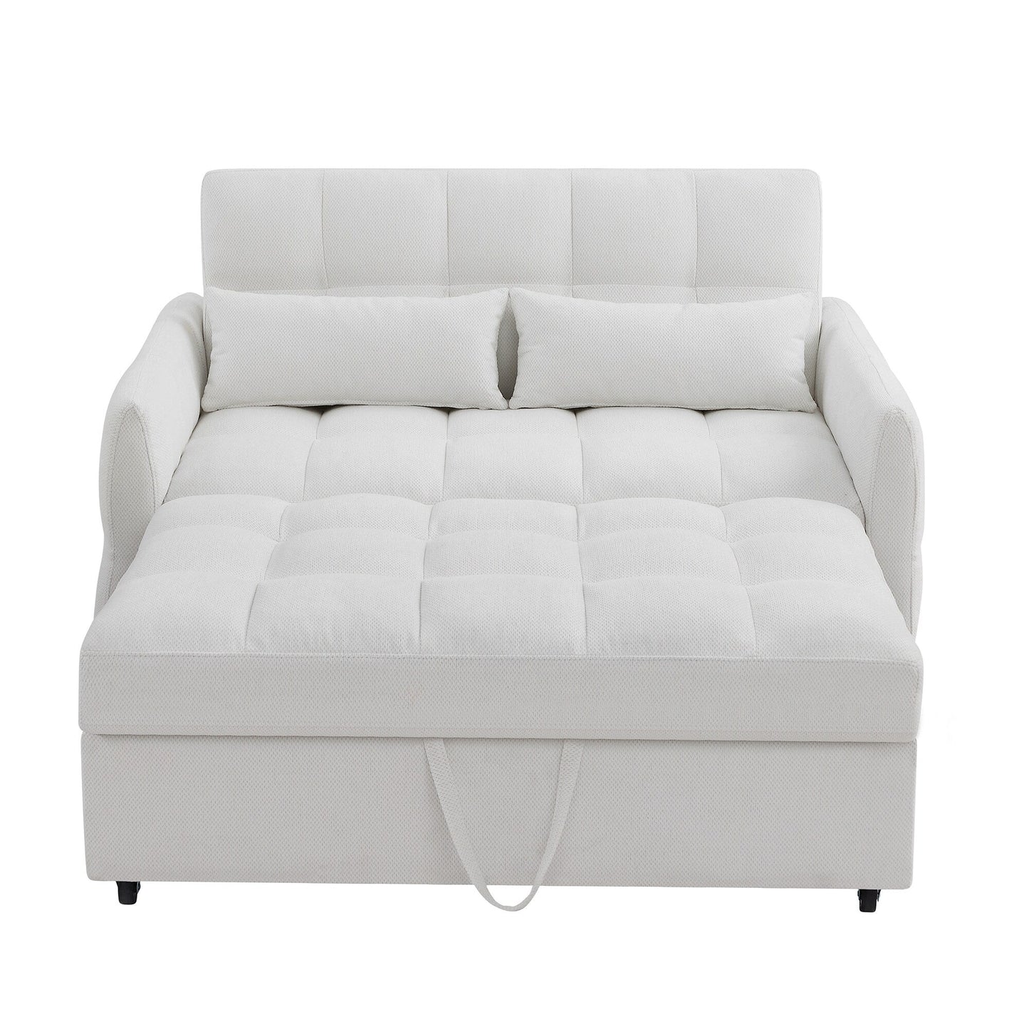 Roomfitters Loveseat Pull-Out Sofa Bed, Tufted Sleeper with Adjustable Backrest, USB Ports, and Lumbar Pillows for Living Room