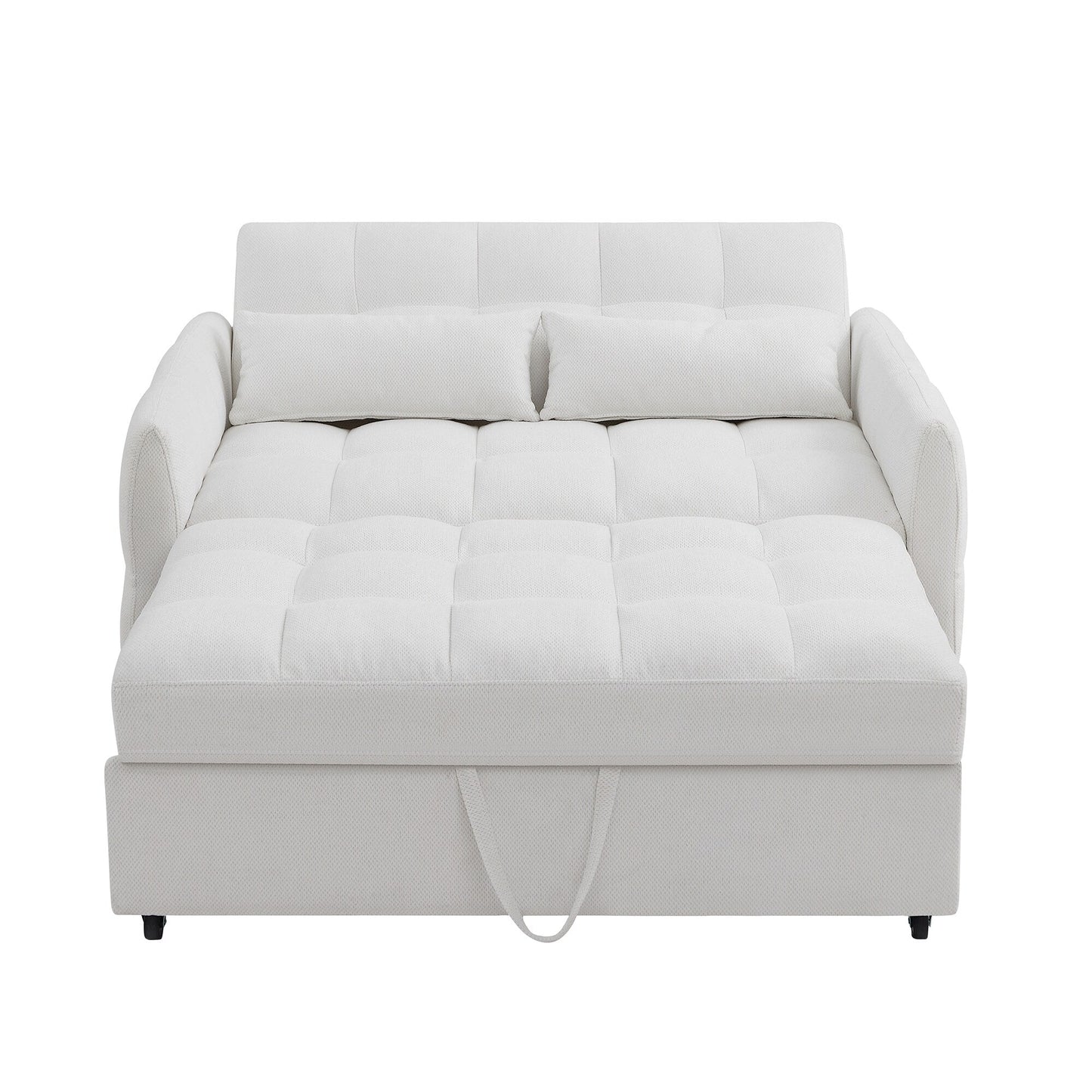 Roomfitters Loveseat Pull-Out Sofa Bed, Tufted Sleeper with Adjustable Backrest, USB Ports, and Lumbar Pillows for Living Room