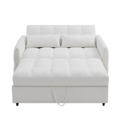 Roomfitters Loveseat Pull-Out Sofa Bed, Tufted Sleeper with Adjustable Backrest, USB Ports, and Lumbar Pillows for Living Room