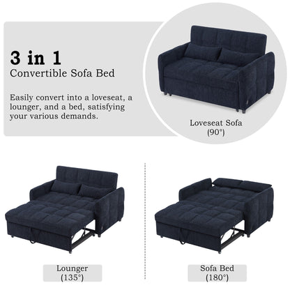 Roomfitters Loveseat Pull-Out Sofa Bed, Tufted Sleeper with Adjustable Backrest, USB Ports, and Lumbar Pillows for Living Room