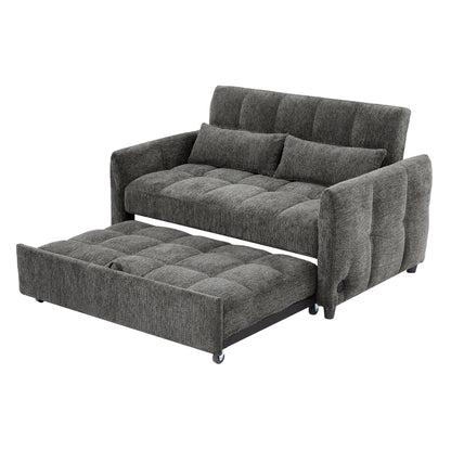 Roomfitters Loveseat Pull-Out Sofa Bed, Tufted Sleeper with Adjustable Backrest, USB Ports, and Lumbar Pillows for Living Room