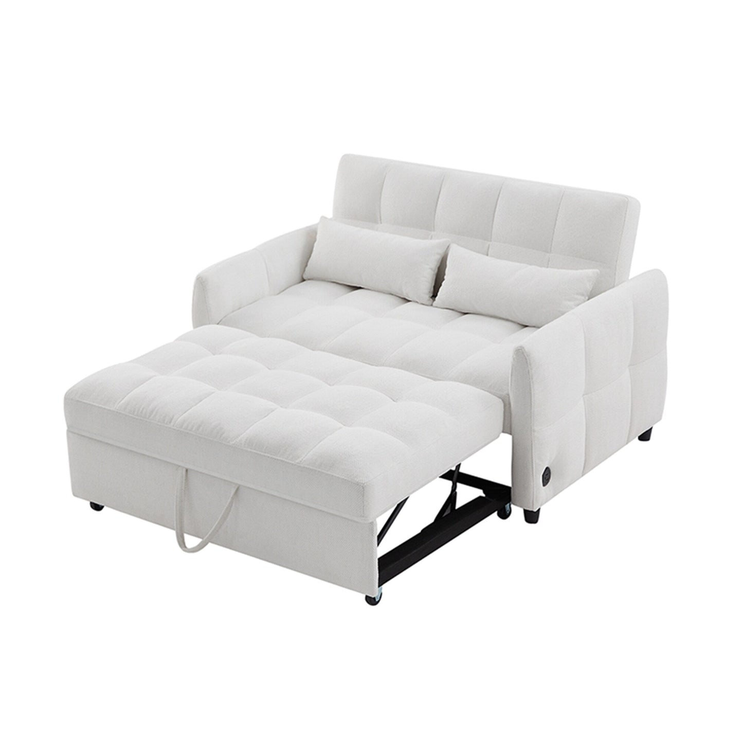 Roomfitters Loveseat Pull-Out Sofa Bed, Tufted Sleeper with Adjustable Backrest, USB Ports, and Lumbar Pillows for Living Room