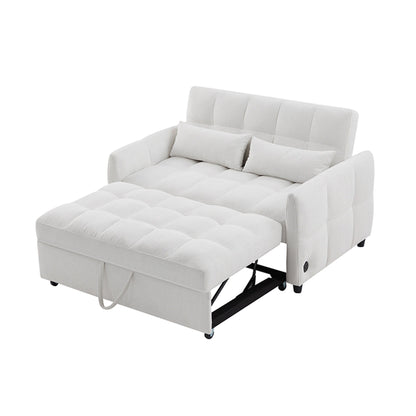 Roomfitters Loveseat Pull-Out Sofa Bed, Tufted Sleeper with Adjustable Backrest, USB Ports, and Lumbar Pillows for Living Room