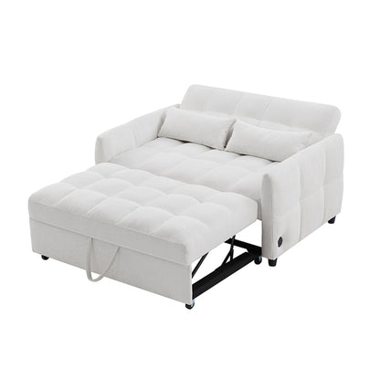 Roomfitters Loveseat Pull-Out Sofa Bed, Tufted Sleeper with Adjustable Backrest, USB Ports, and Lumbar Pillows for Living Room