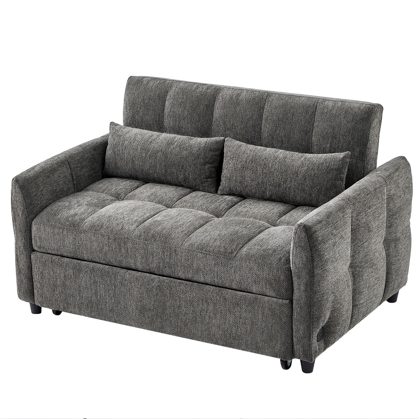 Roomfitters Loveseat Pull-Out Sofa Bed, Tufted Sleeper with Adjustable Backrest, USB Ports, and Lumbar Pillows for Living Room