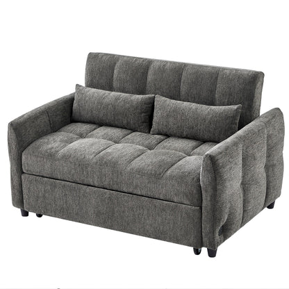 Roomfitters Loveseat Pull-Out Sofa Bed, Tufted Sleeper with Adjustable Backrest, USB Ports, and Lumbar Pillows for Living Room