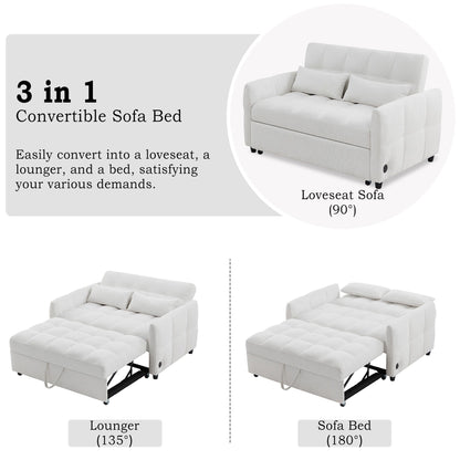 Roomfitters Loveseat Pull-Out Sofa Bed, Tufted Sleeper with Adjustable Backrest, USB Ports, and Lumbar Pillows for Living Room