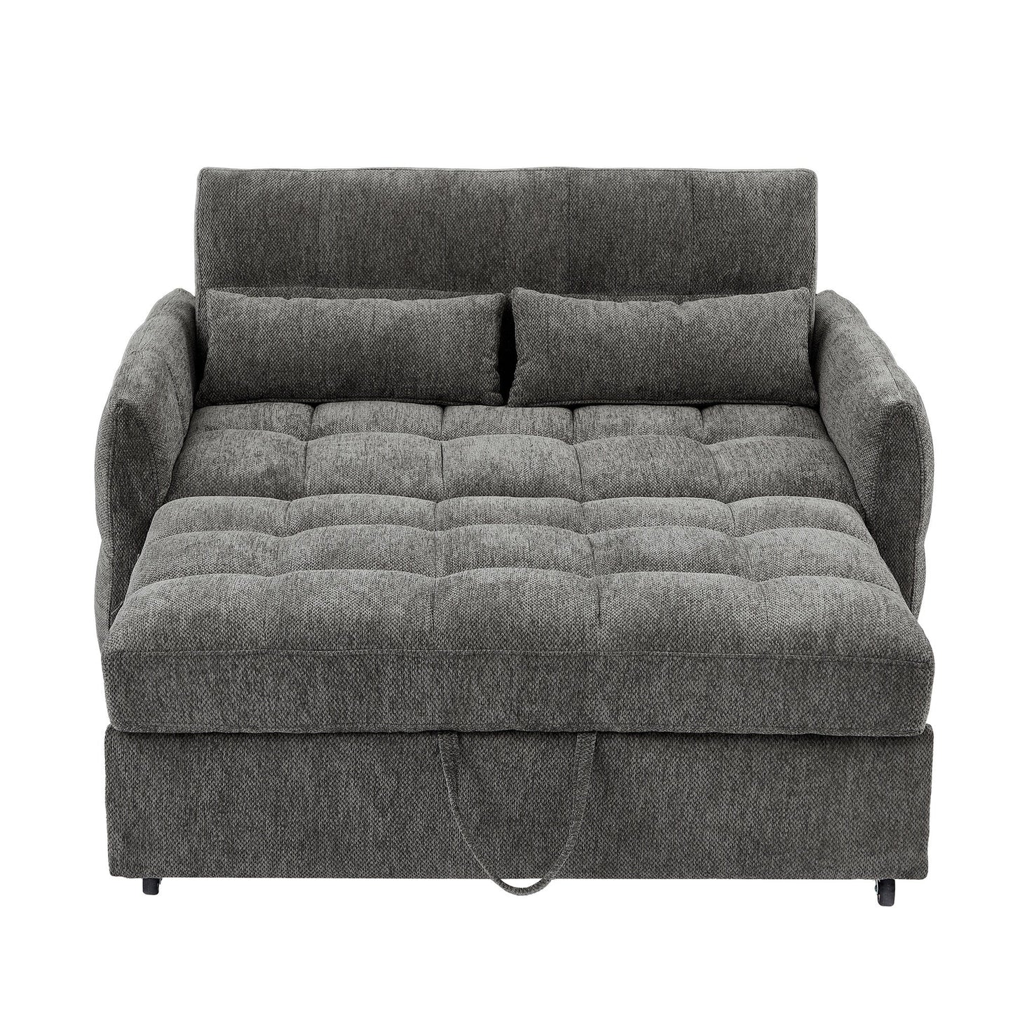 Roomfitters Loveseat Pull-Out Sofa Bed, Tufted Sleeper with Adjustable Backrest, USB Ports, and Lumbar Pillows for Living Room