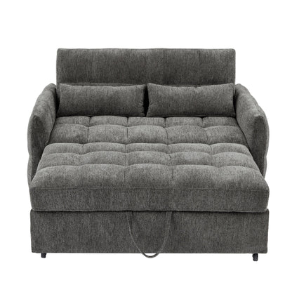 Roomfitters Loveseat Pull-Out Sofa Bed, Tufted Sleeper with Adjustable Backrest, USB Ports, and Lumbar Pillows for Living Room