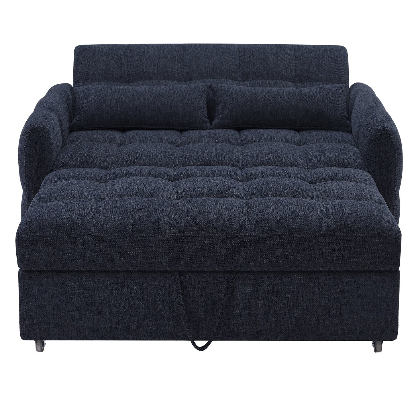 Roomfitters Loveseat Pull-Out Sofa Bed, Tufted Sleeper with Adjustable Backrest, USB Ports, and Lumbar Pillows for Living Room