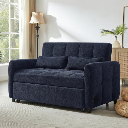 Roomfitters Loveseat Pull-Out Sofa Bed, Tufted Sleeper with Adjustable Backrest, USB Ports, and Lumbar Pillows for Living Room