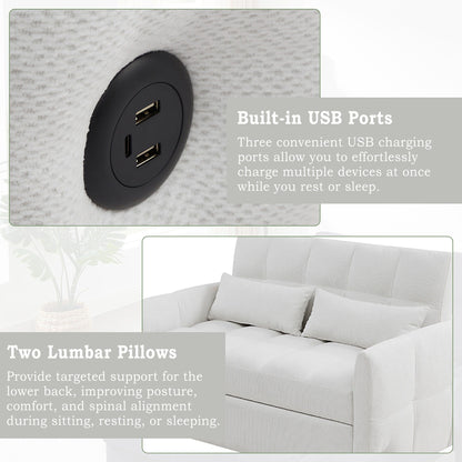 Roomfitters Loveseat Pull-Out Sofa Bed, Tufted Sleeper with Adjustable Backrest, USB Ports, and Lumbar Pillows for Living Room