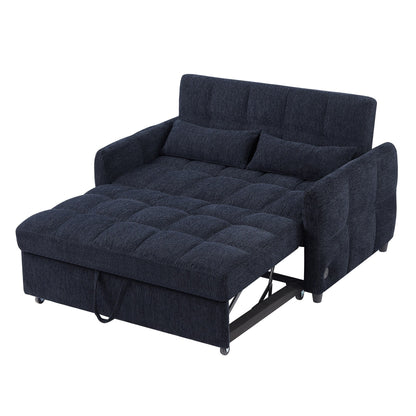 Roomfitters Loveseat Pull-Out Sofa Bed, Tufted Sleeper with Adjustable Backrest, USB Ports, and Lumbar Pillows for Living Room