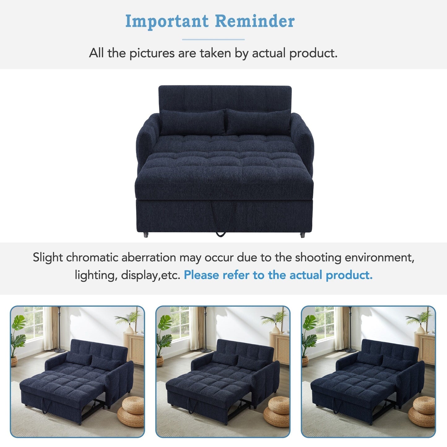 Roomfitters Loveseat Pull-Out Sofa Bed, Tufted Sleeper with Adjustable Backrest, USB Ports, and Lumbar Pillows for Living Room