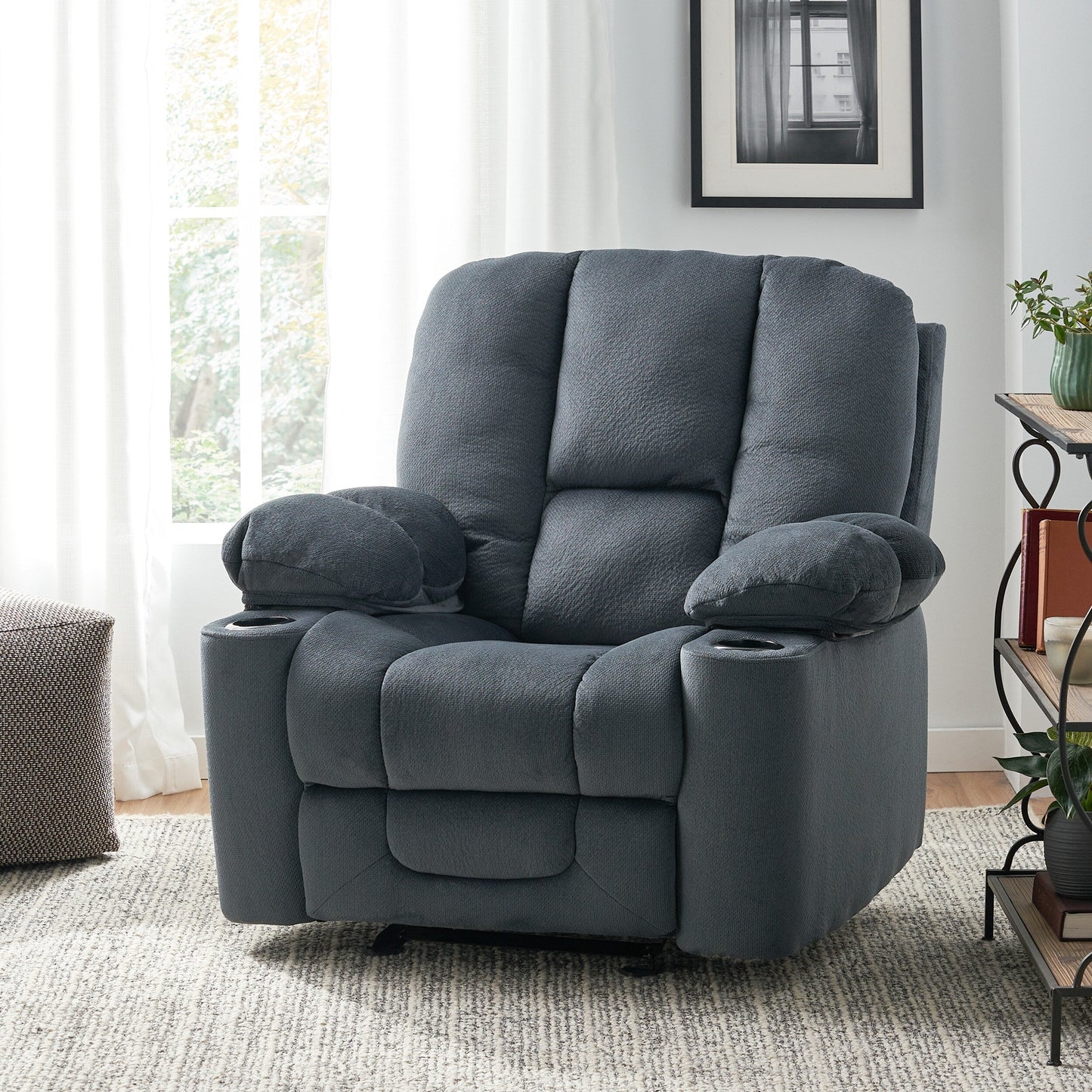 Roomfitters Luxurious Manual Recliner Chair in Chocolate with Skin-Friendly Fabric and Dual Cup Holders
