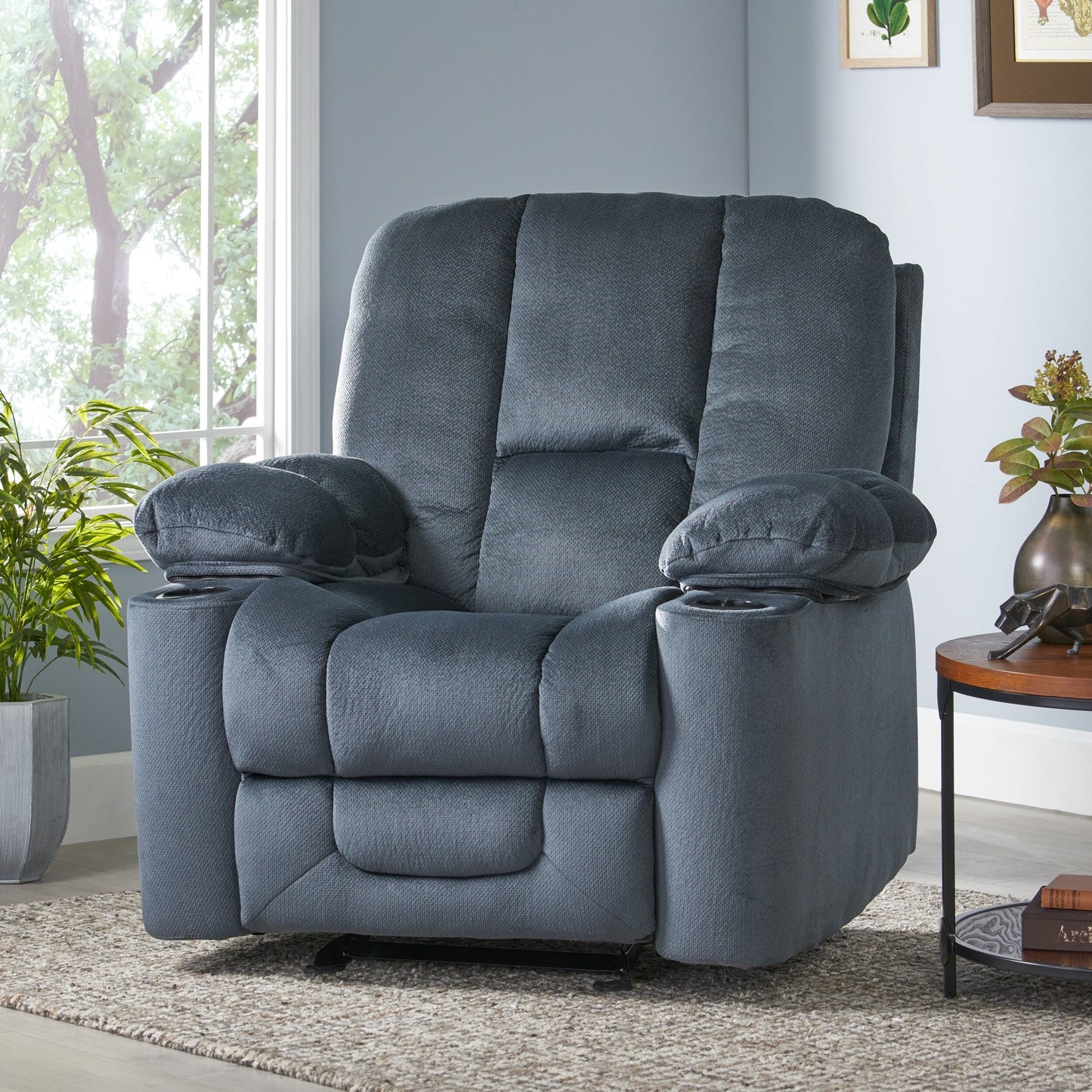 Roomfitters Luxurious Manual Recliner Chair in Chocolate with Skin-Friendly Fabric and Dual Cup Holders