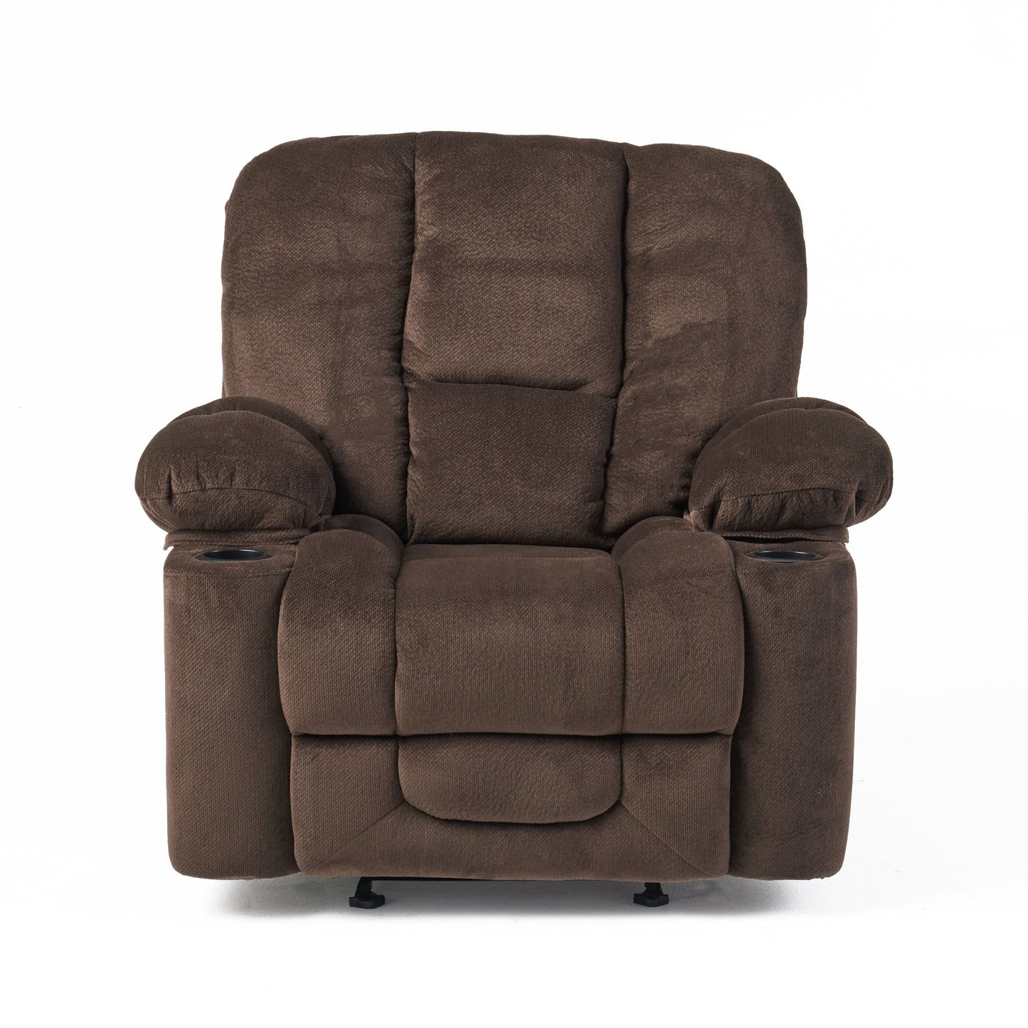 Roomfitters Luxurious Manual Recliner Chair in Chocolate with Skin-Friendly Fabric and Dual Cup Holders