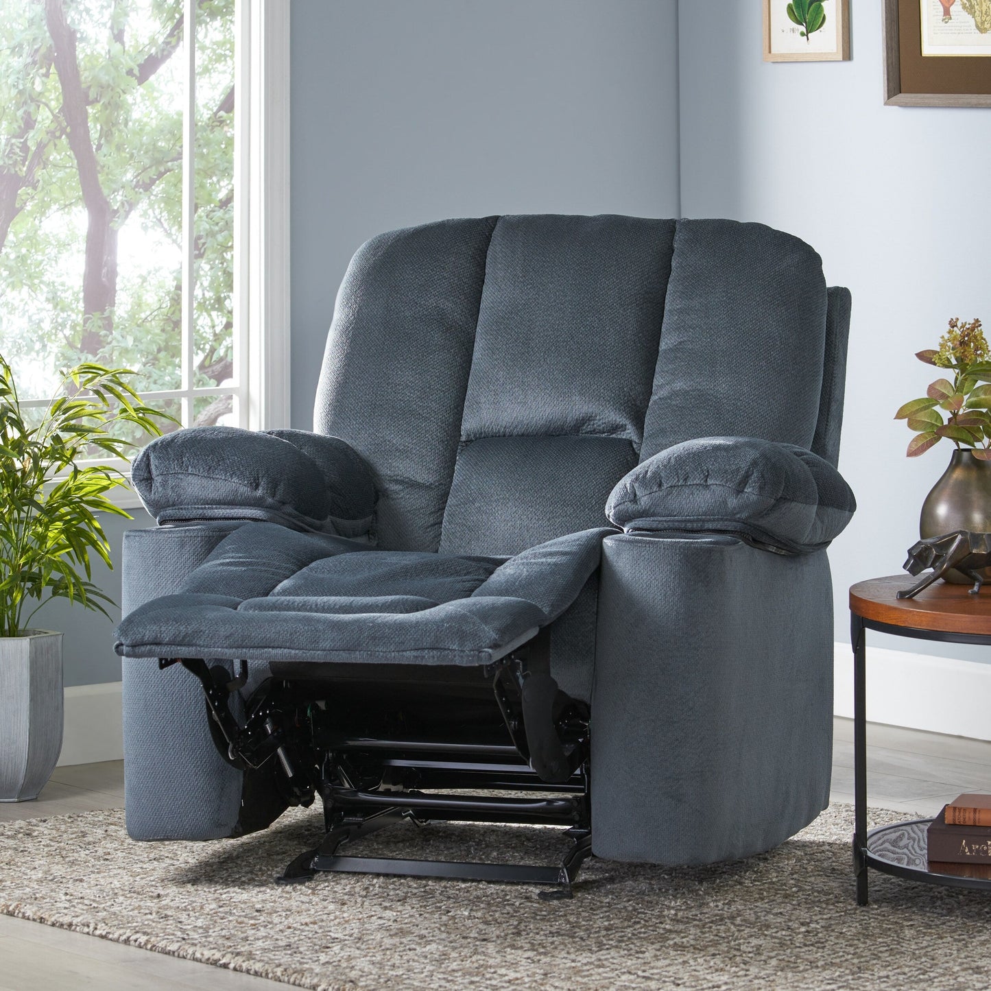 Roomfitters Luxurious Manual Recliner Chair in Chocolate with Skin-Friendly Fabric and Dual Cup Holders